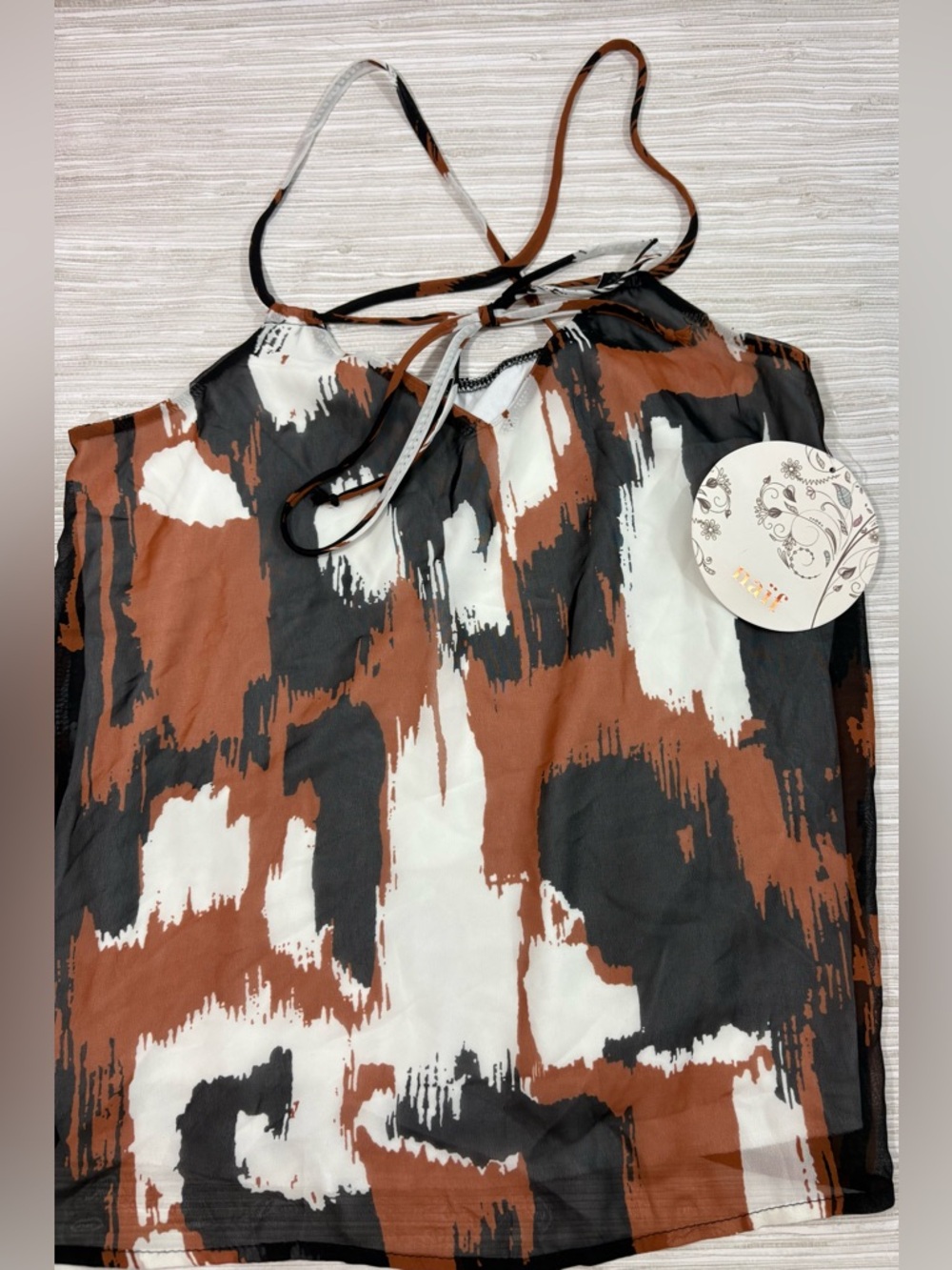🆕 NAIF SMALL ✨ adult tank Brown and Black Abstract Print Top NWT